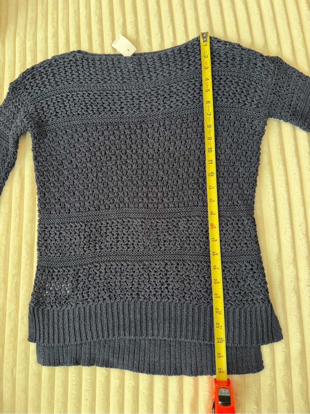 LOFT Navy Open-Knit Boatneck Sweater. Size Small - Picture 8 of 8